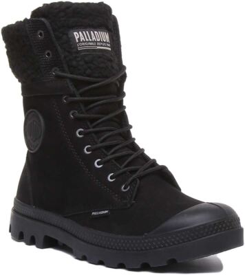 Palladium Baggy Pilo 10 Augen Schnürung Vlies Damenstiefel in schwarz UK 3 - 8