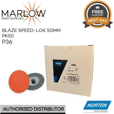 NORTON 63642597039 BLAZE SPEED-LOK FIBRE DISCS 50MM PACK OF 50 - P36 GRIT