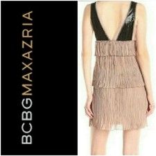 COCKTAIL DRESS SEQUINED TIERED SLEEVELESS BLUSH V NECK FORMAL EVENING WOMENS XS