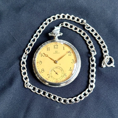 Omega Art Deco Taschenuhr mit Kette