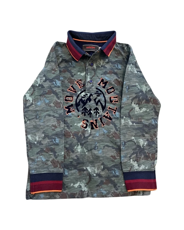 Catimini Boys Size 6 “ Camo Move Mountains” Long Sleeve Graphic Stretchy Shirt - Image 4 of 4