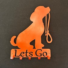 Dog Leash and Key Holder with 5 Hooks, Dark Red Metal Wall Mounted