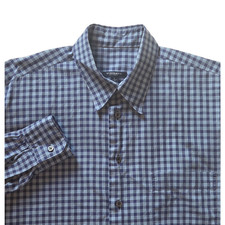 Burberry Blue Checked Button-down Shirt Size Large Hidden Collar Buttons EUC