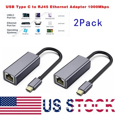 2x 1000Mbps Network Adapter USB-C 3.0 Ethernet LAN RJ45 for PC Mac Android