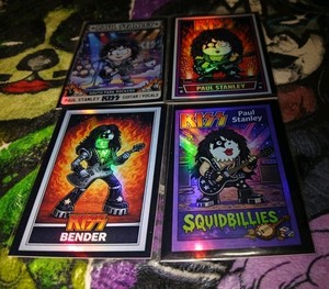 KISS 4 MINT TRADE CARDS RAINBOW HOLOFOIL CARTOONS ALL PAUL STANLEY