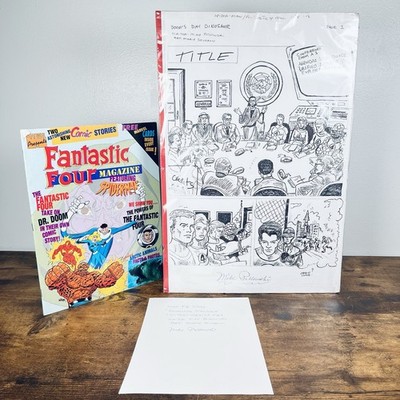 Vintage Fantastic Four Magazine OG Ink Drawing Story Board w/ Full Issue SIGNED