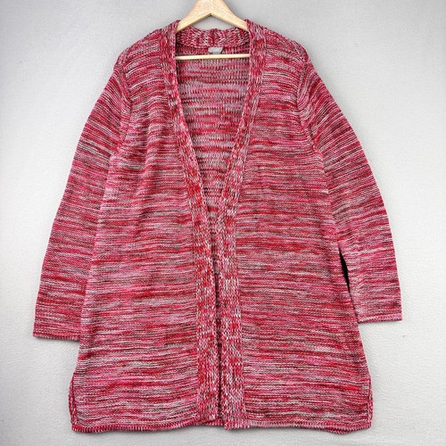 J. Jill Open Front Cardigan Women Large Pink Marled Knit 100% Cotton Long Sleeve