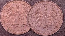 Germany 2x 2 Deutsche Mark 1958 Coin - two coins job lot