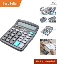 Grey Office Calculator with Large LCD and Sensitive Buttons - 12-Digit Display
