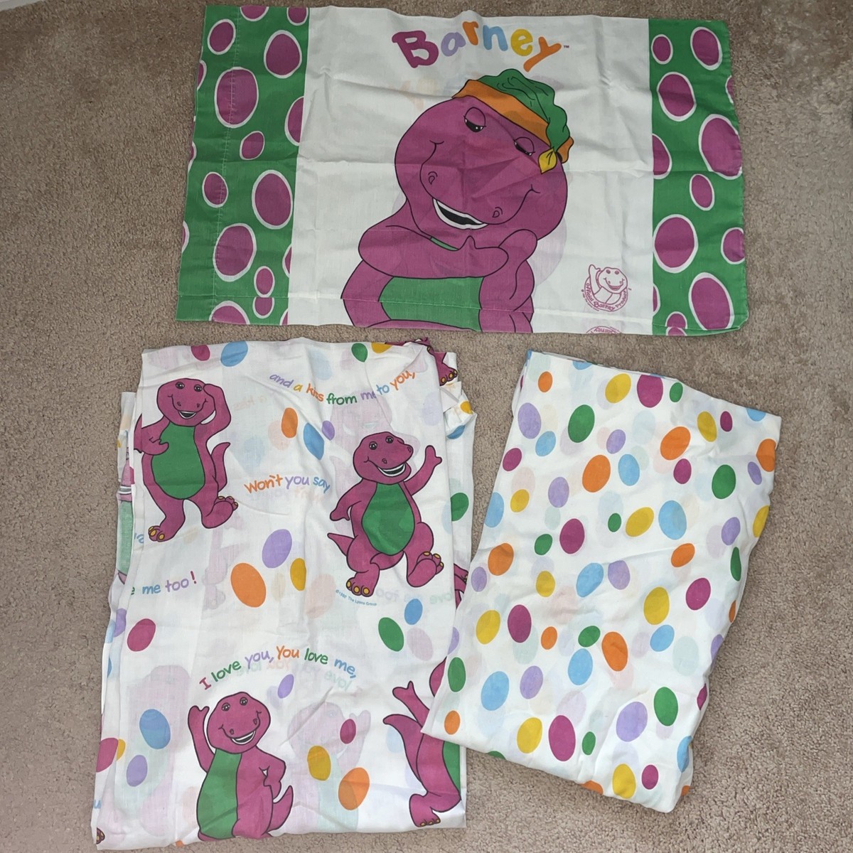 Vintage 1992 Barney Purple Dinosaur Twin Size Flat Fitted Sheet Vintage 1992 Barney Purple Dinosaur Twin Size Flat Fitted Sheet