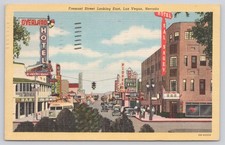 Las Vegas Nevada Fremont Street Looking East Postcard 1949 Early Casinos