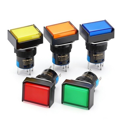 BAOMAIN 5-Pack 16mm Momentary 5-Color 12V LED Rectangular Cap Switch