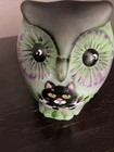 Fenton Glass Halloween Owl Bucket Black Cat Fall Figurine Ltd Ed #6/31 M Kibbe