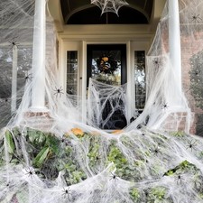 200 Sq Ft Stretch Spider Web Halloween Decorations with Fake Spiders