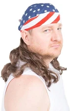 Funny! Mullet Group Costume Wig Skull Cap Theme Party American Flag The Freebird