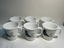 6 Vintage Black Orchid CORELLE Corning White Glass Coffee Mug USA Made 583