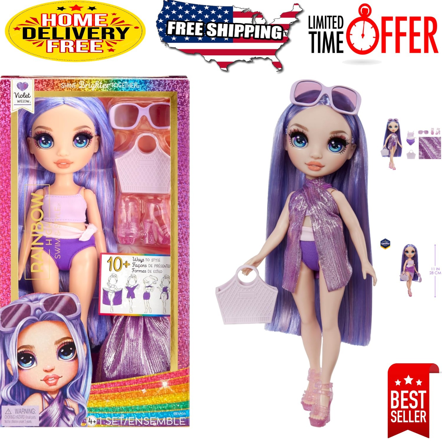 Violet 11" Fashion Doll with Removable Swimsuit & Play Acces