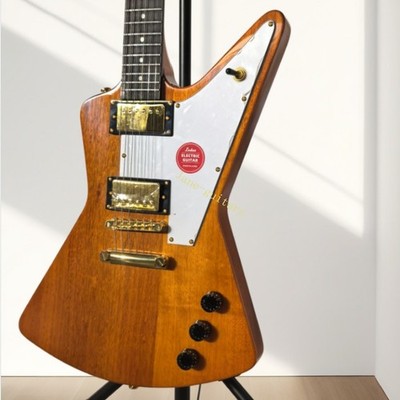 Transparent Yellow Flabellate Explorer Electric Guitar 2H Pickup White Pickguard