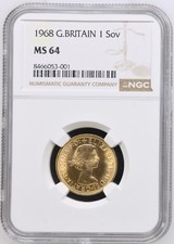 1968 Gold Sovereign, Elizabeth II, NGC MS64