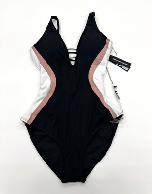 TA3 PLUNGEY TRIANGLE ONE PIECE SWIMSUIT CONTOUR BLACK ROSE SIZE 2X REG/LONG NEW