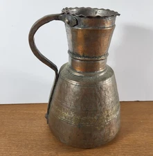 Antique Large & Heavy Turkish Handmade Copper Jug Pot Late 19th Century