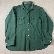Vintage Woolrich Classics Green Wool Flannel Shirt Collar MENS Size XL