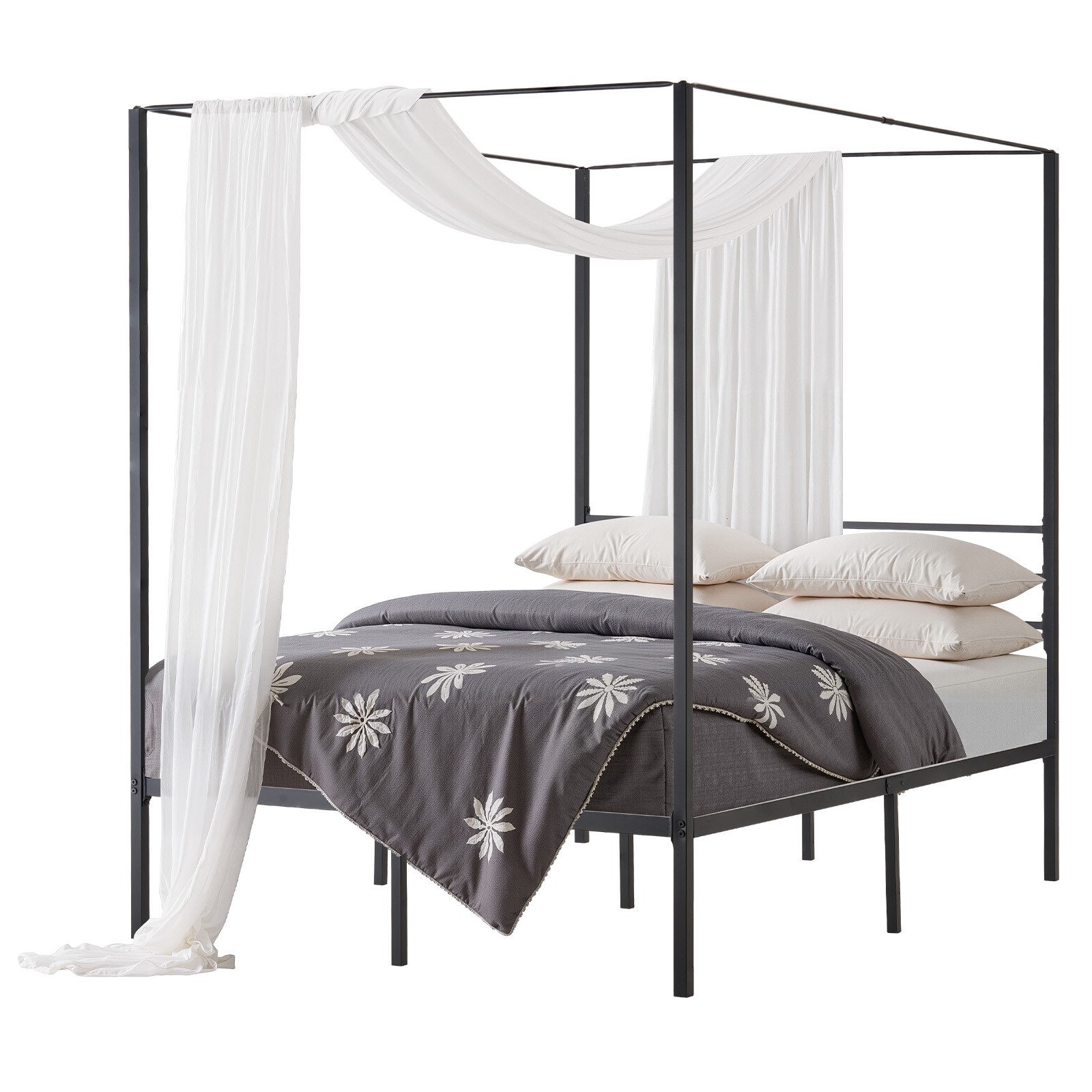 Metal Canopy Bed With Four Posters Black