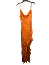 Pretty Little Thing Women's Tangerine Orange Lace Rouched Bum Maxi Dress Size 6
