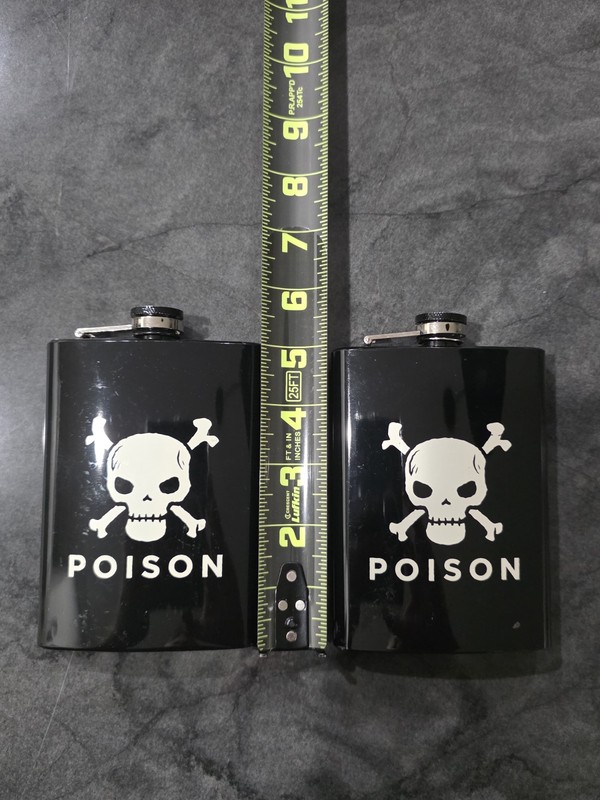 2 - 8ox Black Stainless Steel Flask "POISON"
