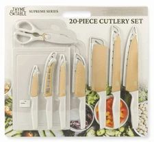 Thyme & Table 20 Piece Knife Set Taupe Cutlery Set Stainless Steel Knives Boards