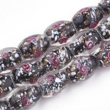 50pcs Handmade Gold Sand Lampwork Beads, Inner Flower Drum Beads for DIY Black