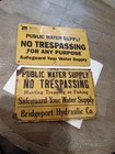 VINTAGE TIN SIGN BRIDGEPORT HYDRAULIC CO CONNECTICUT NO TRESPASSING FISHING HUNT