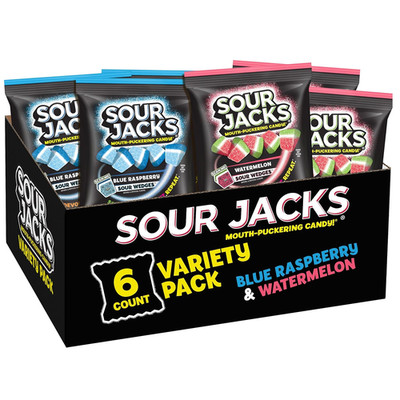 , Sour Gummy Candy, 6 Pack of 3.5 Oz Bags, Watermelon and Blue Raspberry, Fat Fr