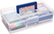 Carry Craft Organizers Storage Box with Handle Lid and Diveded Tray Clear