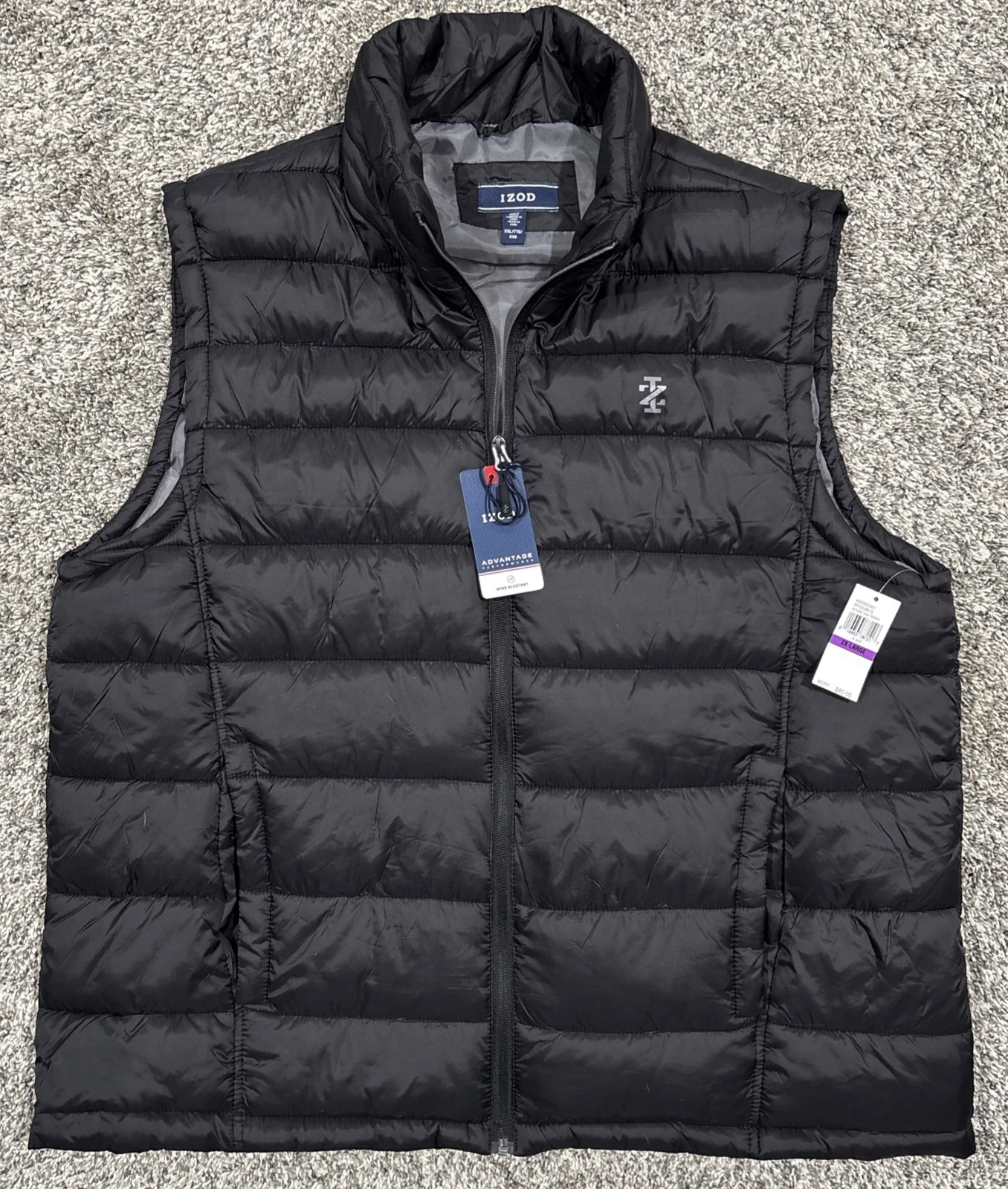 Izod Advantage Performance Puffer Vest XXL Black Golf Wind Full Zip Pockets New!