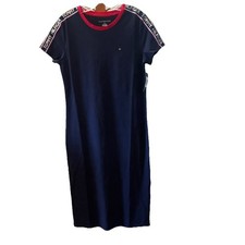 Tommy Hilfiger Women's Navy Cotton Midi T-Shirt Dress S Red Contrast Trim