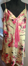 Floral Pink Metallic Satin Slip pullover adjustable straps lingerie XL