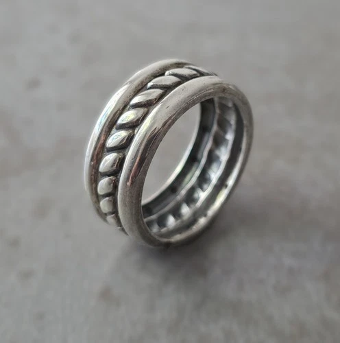 Vintage Men's Woman's Stamped Sterling Silver Banded Rope 10mm Size 12 Ring 7.2g