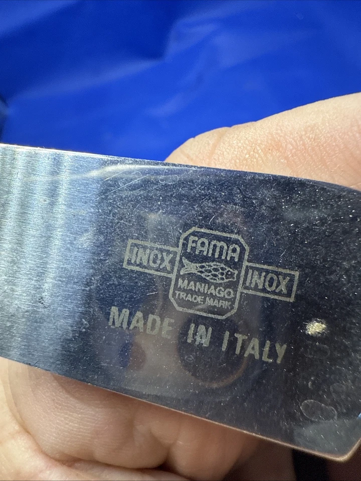 Juego de 4 cuchillos italianos para queso FAMA Maniago INOX asas de madera vintage (D) Foto 2 de 2