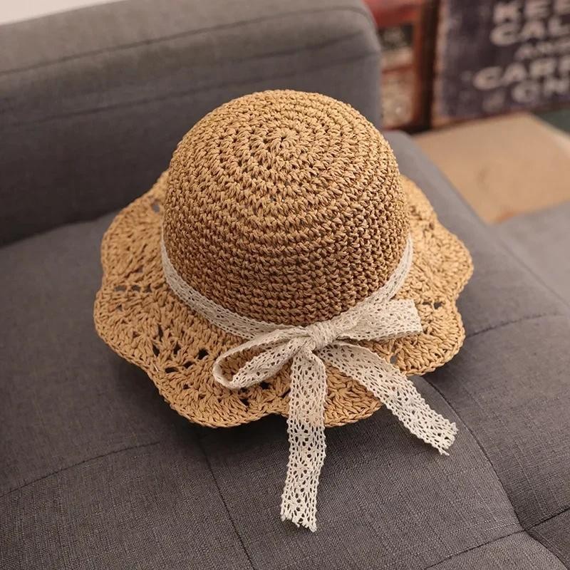 Fashion Lace Baby Hat Summer Straw Bow Baby Girl Cap Beach Children Panama Hat P