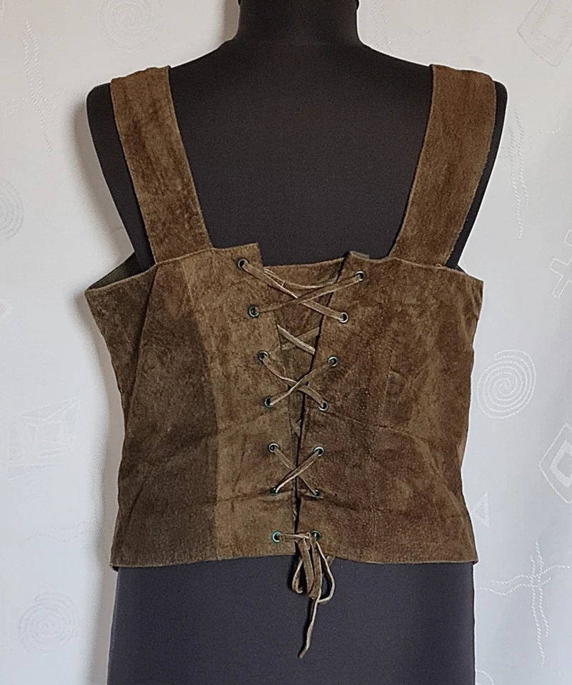 Блузка винтажная страна Trachten Dirndl Октоберфест Тироль кожи коричневый Топ: 12/40 - Изображение 3 из 4