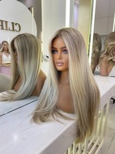 Platinum Blonde with Ash Roots Mixed Lace Front Wig 100 Human Hair Wig
