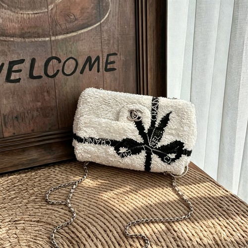 Chanel Flap Small White Black Silver HW Sequins Bow Vintage Shoulder Bag Rare