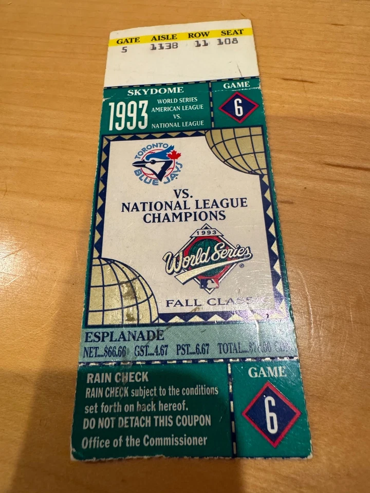 1993 World Series Game 6 Joe Carter Walk Off Home Run Ticket Blue Jays Champions - Image 2 of 2