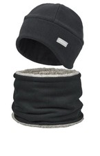 Sukeen Winter Beanie Hat Scarf Set for Men Women Warm Hat with Faux Fleece Black