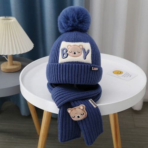 Bear Baby Hat Scarf Set Neck Scarf Children's Ear Protection Hat Windproof - Picture 8 of 18