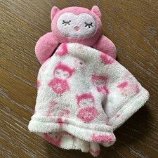 Le Bebe Sleepy Owl Pink White Security Blanket Lovey Plush Stuffed Animal Toy
