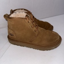 UGG Kids Neumel II Suede Wool Lined Lace Up Chestnut Ankle Boots Size 4