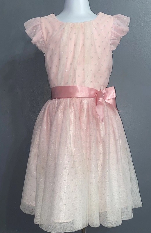 VGUC Girls Lilt  Pink Glittery Tulle Dress With Satin Sash Size 7/8
