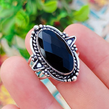 Black Onyx Gemstone Ring Silver Ring 925 Sterling Silver Ring Women's Jewelry
